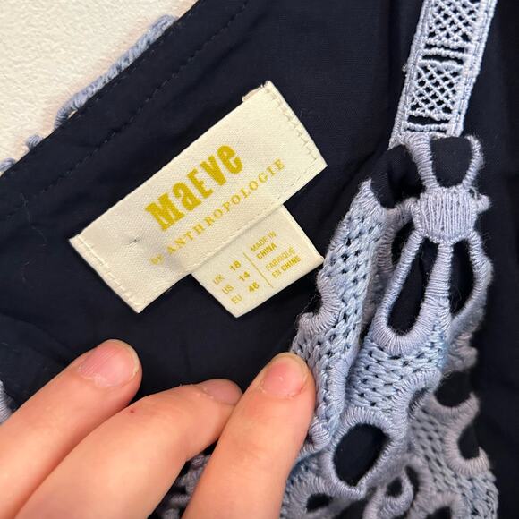 Anthropologie Maeve Crochet Daisy Eyelet Tank Top Blue Size 14 - Picture 8 of 9